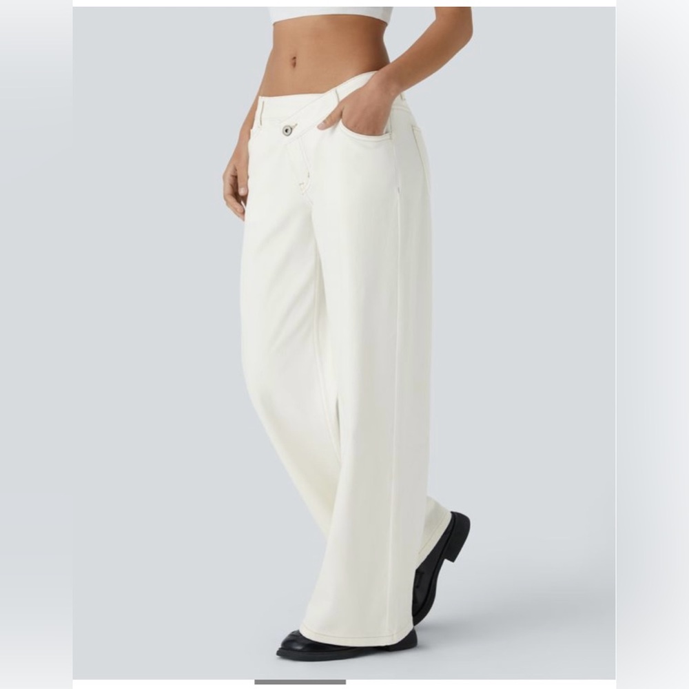 Halara Flex Asymmetric Low Rise Zipper Pockets Baggy White XL Petite - Picture 6 of 14